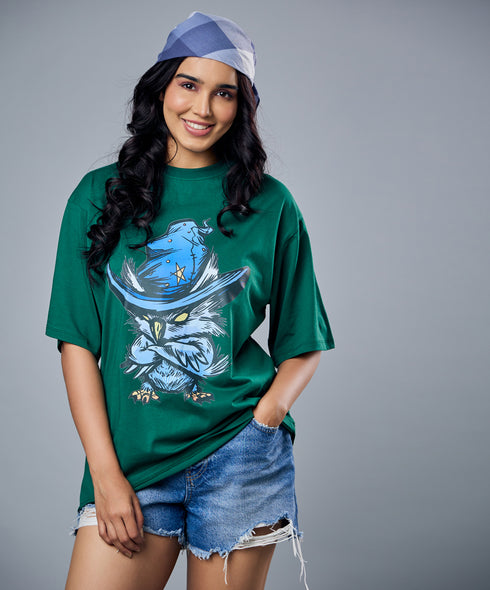 Angry Owl Printed Oversized Tshirt